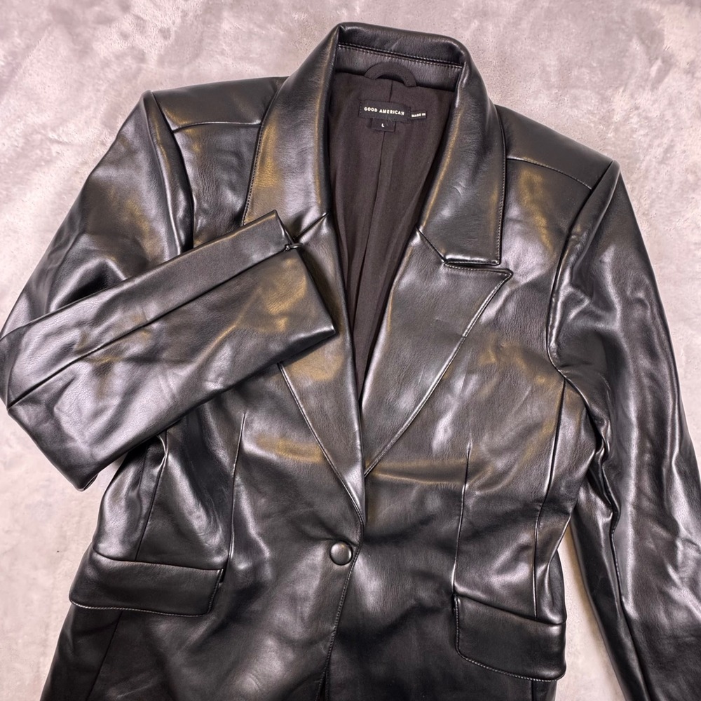 Good American Faux Leather Blazer Womens Size L Black GJK0134NA*
